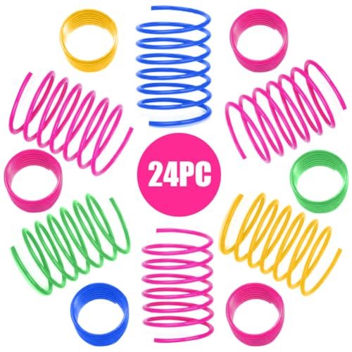 vsshe Cat Spring Toys, 24 Pack Colorful Spring Coils Toy for Indoor Cats Adult, BPA Free Plastic Interactive Toys, Cat Coil Toy to Kill Time and Keep Fit for Swatting Biting Hunting Kitten Toys - Image 2