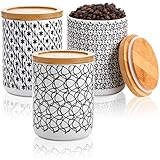 Yesland 3 Pack Kitchen Canisters Ceramic Food Storage Jar, 24 Fl Oz Round Canister Sets Coffee Canister with Airtight Lid for Ground Coffee, Sugar, Tea, Spices - Black Flower Pattern