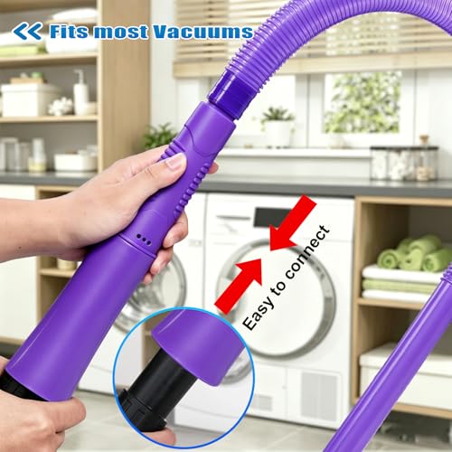 Image of 3 Pieces Dryer Vent Cleaner Kit: Vacuum Hose With Brush & Gloves Fits for Vacuums Cleaner, Refrigerator Condenser Coils, Tight Spaces Behind Appliances, Deep Cleaning Tools for Clogged Ducts- Purple