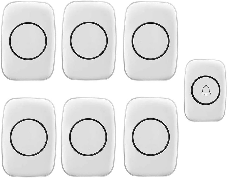 Wireless Doorbell Waterproof, with Led Flashing Light Doorbell Plug in Wireless 1 Transmitter 6 Receivers 300M Ultra Long Range / 36 Music Melody/Ac,Black,Black,White