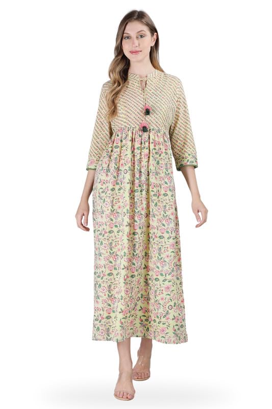 NIHSAMAHCotton Nighty for Women — Printed Stylish Night Gown, Comfortable Sleepwear Long Nightwear, Maxi