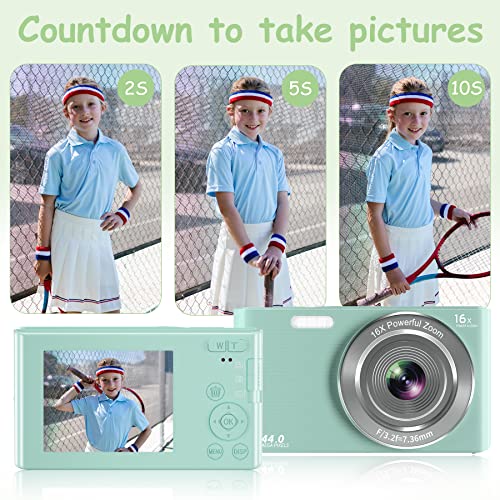 Uikicon Digital Camera, 4K 44Mp Kids Camera With 32Gb Sd Card And 2 Rechargeable Batteries, Small Mini Point And Shoot Compact Digital Cameras For Beginners, Kids And Teens - Green #TOP4