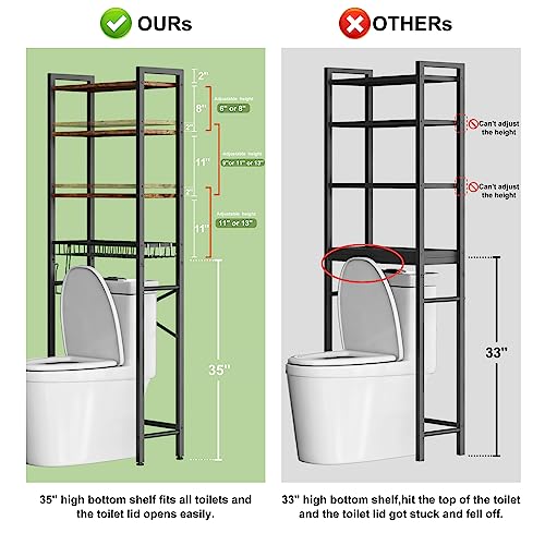 Over-The-Toilet Storage Rack, 4-Tier Bathroom Organizer Shelf Over Toilet with Adjustable Shelf and Basket, Freestanding Space Saver Bathroom Shelves Above Toilet for Room(Vintage Brown) - Image 3