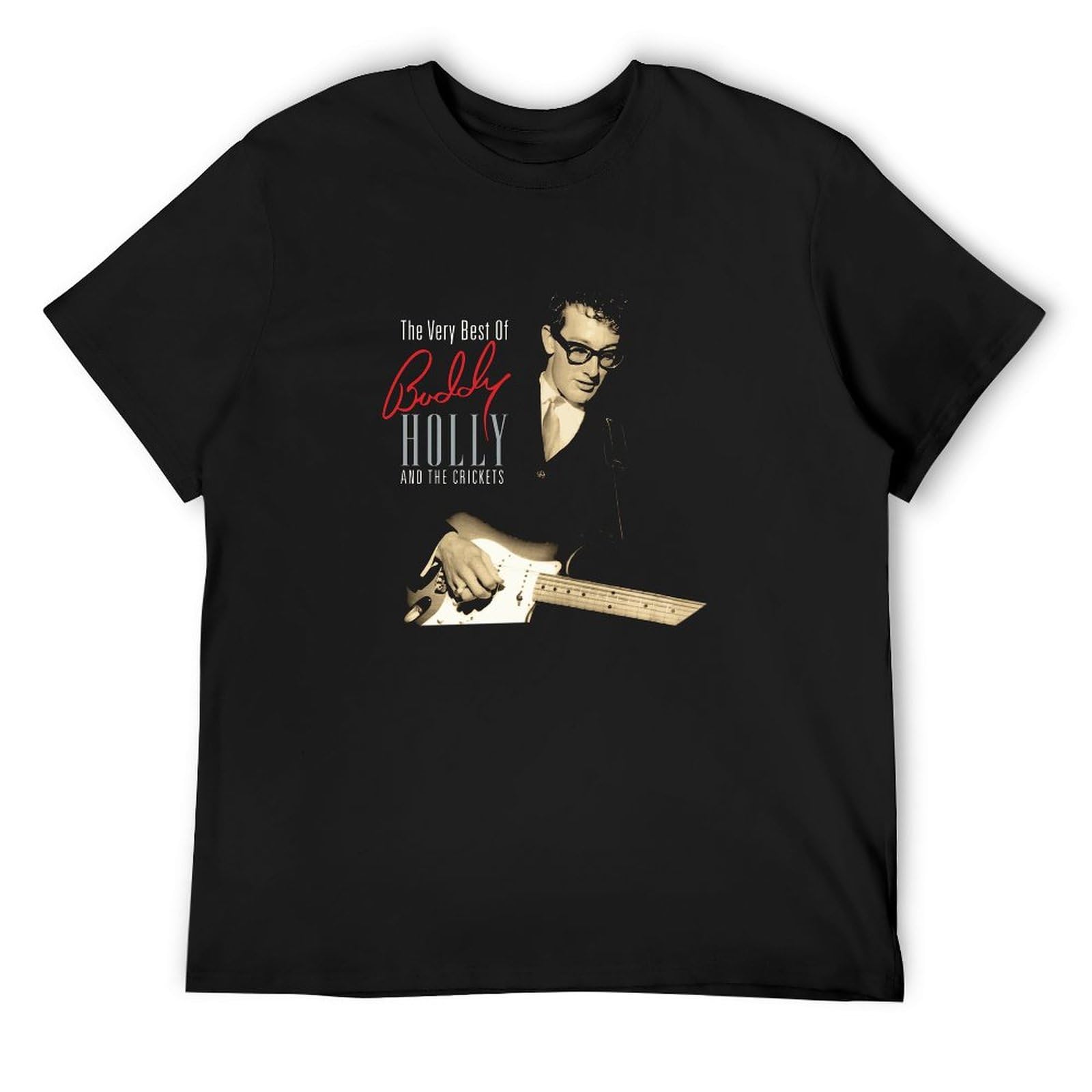 Bear Coming Men's Black Buddy Holly Cotton Vintage T Shirt Short Sleeve Funny Top 3XL