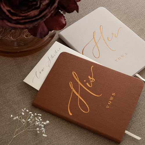 Image of Vow Books His and Hers - Linen Wedding Vow Books Perfect as Bride & Groom Gifts, Wedding Registry Ideas - His & Hers Gifts Wedding Vow Book - Wedding Essentials & Accessories [Ivory & Terracotta]