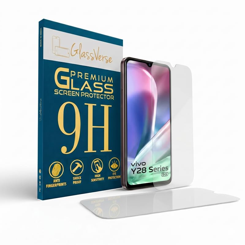 Image of GlassVerse PureView Tempered Glass for Vivo Y28s | Crystal Clear, 9H Hardness Screen Protector, Edge to Edge, Case Friendly, Hassle-less Installation Kit Included. (Pack of 1)