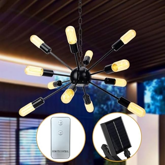 12Pcs Bulb Solar Powered Led Chandelier Lights Cover Outdoor Waterproof Hanging for Gazebo, Home, Garden, Backyard, Pergola, Tree, Canopy, Window D¨¦cor