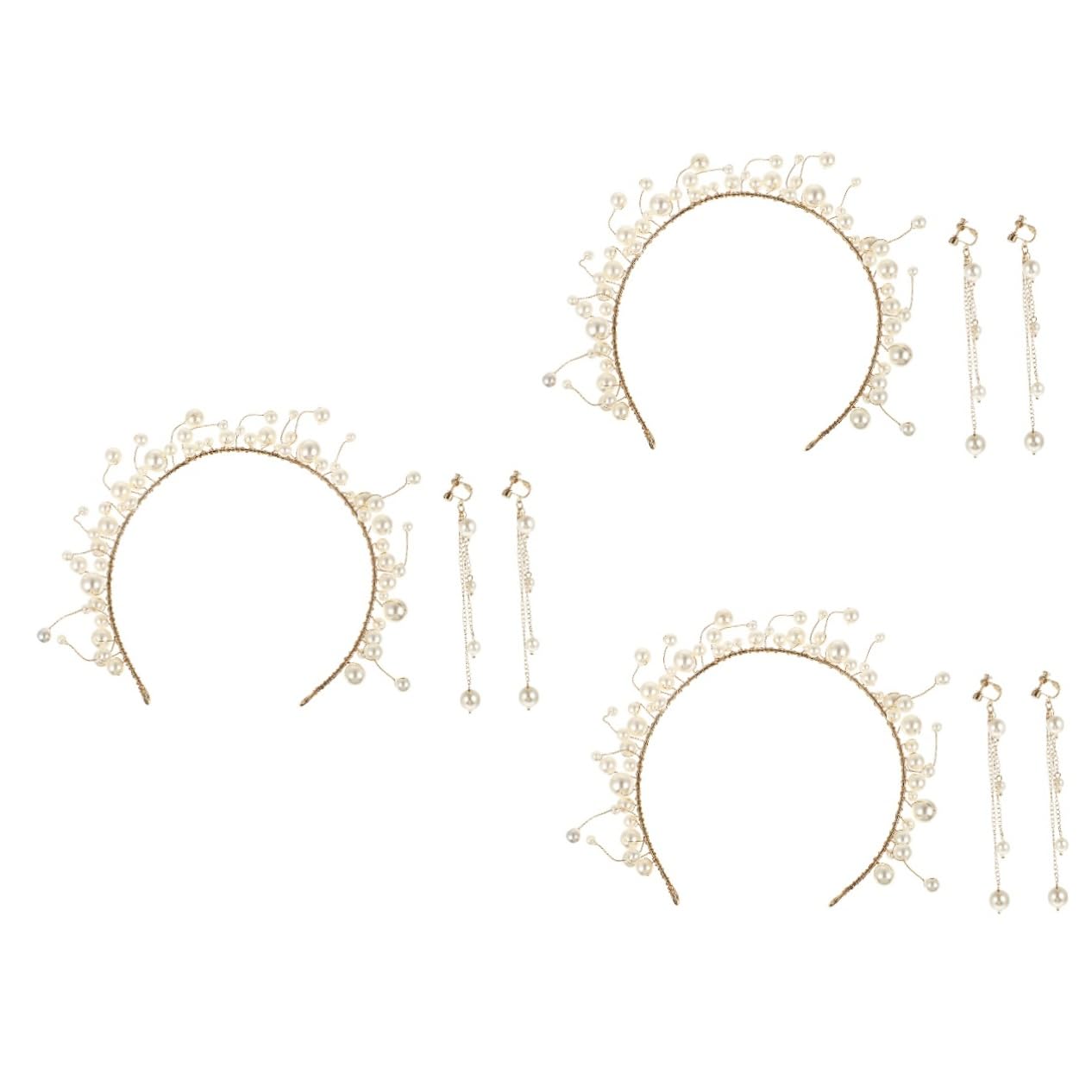 FRCOLOR 3 Juegos diadema nupcial diademas novia pendientes novia decoraciones boda para ceremonia pendientes mujer tiara pendientes delicados novia con aretes diadema novia