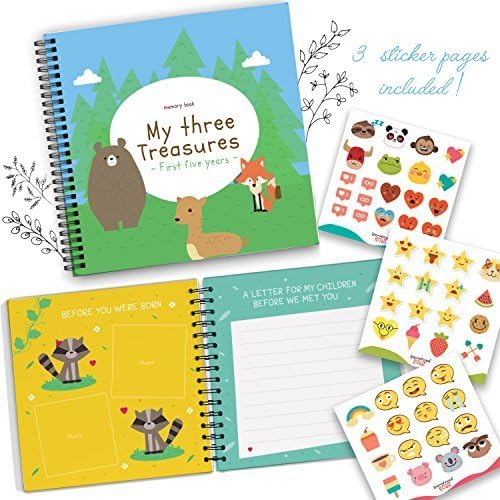 Triplets First 5 Years Memory Book with Stickers - Baby 1st Year Milestone Photo Album - Newborn Hard Cover Journal - Babies Personalized Keepsake Scrapbook Diary - Record The Journey
