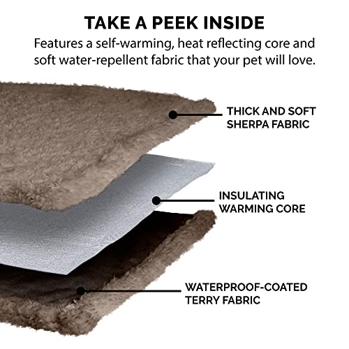 Image of Furhaven Waterproof & Self-Warming Throw Blanket for Dogs & Indoor Cats, Washable & Reflects Body Heat - Soft-Edged Terry & Sherpa Dog Blanket - Espresso, Medium (Pack of 7)
