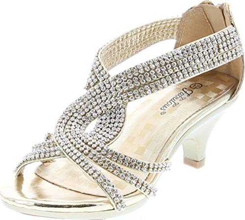 Fabulous Angel-37K Little Girls Bling Rhinestone Platform Dress Heels Sandals,Gold,3