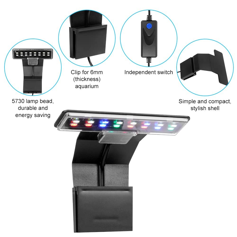 Luce per Acquario LED 9W 16 LED Mini Lampada Clip 6mm Nero