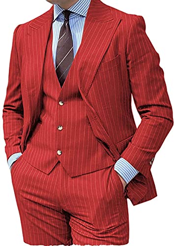 Mens Suit Slim Fit 3 Pieces Formal Pinstripe Suits One Button Wedding Groom Tuxedos3