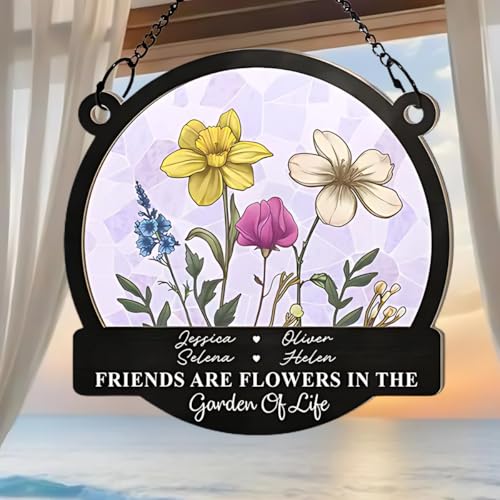 Customizable Birth Flower Suncatcher – Meaningful Friendship Ornament, Personalized Floral Gift for Best Friends, Sisters, and Long-Distance Connections - Image 2
