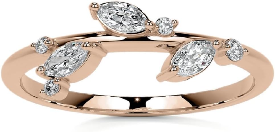 0.15 TCW Marquise & Round Cut Moissanite Matching Comfort Fit Bands Colorless Engagement Wedding Band Solitaire Diamond Moissanite Perfect Band for Her