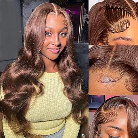 ALIACHOOS Chocolate Brown Lace Front Wig Human Hair 180% Density Auburn 13X4 Body Wave Lace Frontal Wig Human Hair Transparent Glueless Lace Wigs Human Hair Pre Plucked with Natural Hairline 22Inch Cover