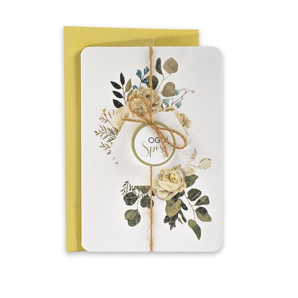 LINA OFFICINE GRAFICHE CREATIVE Elegant Wedding Greeting Card with Jute Cord Appliqué with Gold Envelope - 11.5 x 16.5 cm