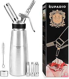 Professional Stainless Steel Whipped Cream Dispenser (500 mL), Includes 3 Culinary Decorating Nozzles and 1 Cleaning Brush; Compatible with Standard N20 Chargers (Chargers Not Included)