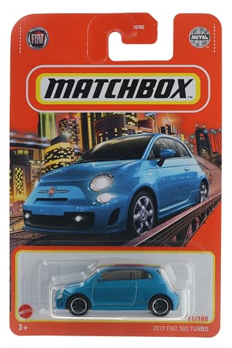 Matchbox 2019 Fiat 500 Turbo Azul miniatura 1