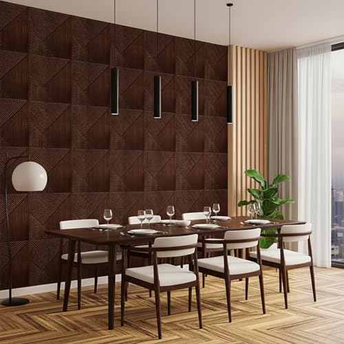 Image of Kayra Decor 3D PVC Wall Panel - Fluted Design, Walnut Wood Color 19.7 inch x 19.7 inch (Pack of 18) - Covers 48.51 Sq. Ft.