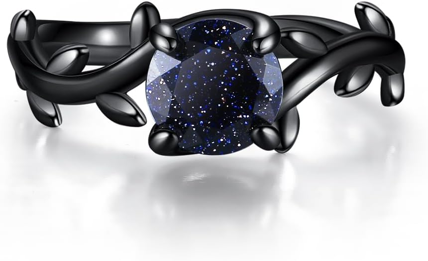 Personalized Promise Rings for Women - Black Rings for Women, Engavable Promise Ring for Her, Blue Sandstone Engagement Rings, Custom Wedding Rings for Women, Unique Matching Rings