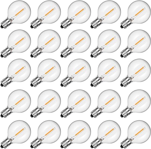 SUNSGNE 25 Pack G40 LED Light Bulbs, E12 Candelabra Base Bulb, 0.6W LED Bulbs Equivalent 7W Edison Bulbs