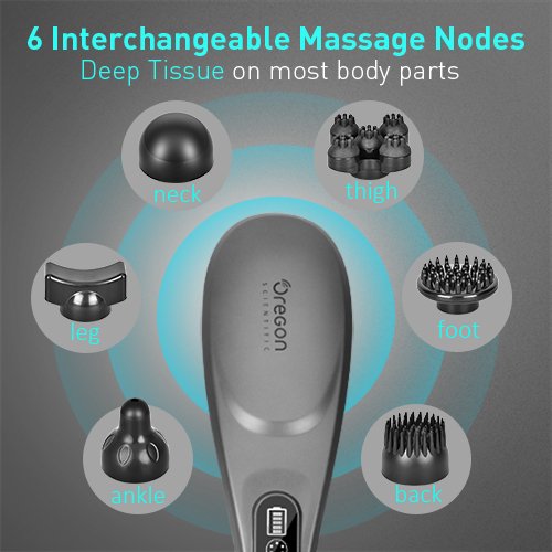 Handheld Percussion Massager - 6 Interchangeable Nodes, 6 Speeds & 6 Modes, Portable Cordless Electric Deep Tissue Massage for Muscle Back Neck Shoulder Foot Leg Body Pain Relief, Car Home & Office