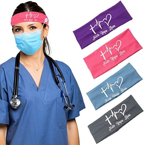 Dienalls 4Pcs Ear Savers for Masks Headband with Buttons for Face Mask, Non Slip Elastic Nurse Headbands Gift for Women, Headband Mask Holder