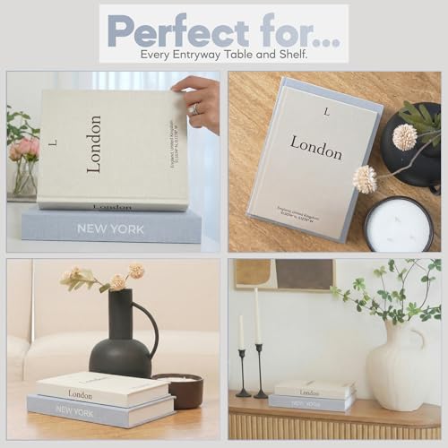 Image of Faux Book Storage Box Set of 2 (Beige /Gray) - Decorative Faux Books with Hidden Storage for Coffee Table Decor, Bookshelf or Mantle - Linen Decorative Boxes - Aesthetic Book Decor for Home