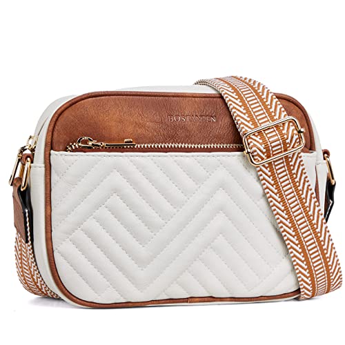 BOSTANTEN Quilted Crossbody Bags for Women Vegan Leather Purses Small Shoulder Handbags with Wide Strap