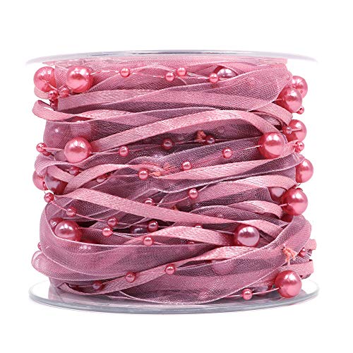 ANCLLO Artificial Bead Ribbon Chiffon Ribbon (Pink) - Image 3