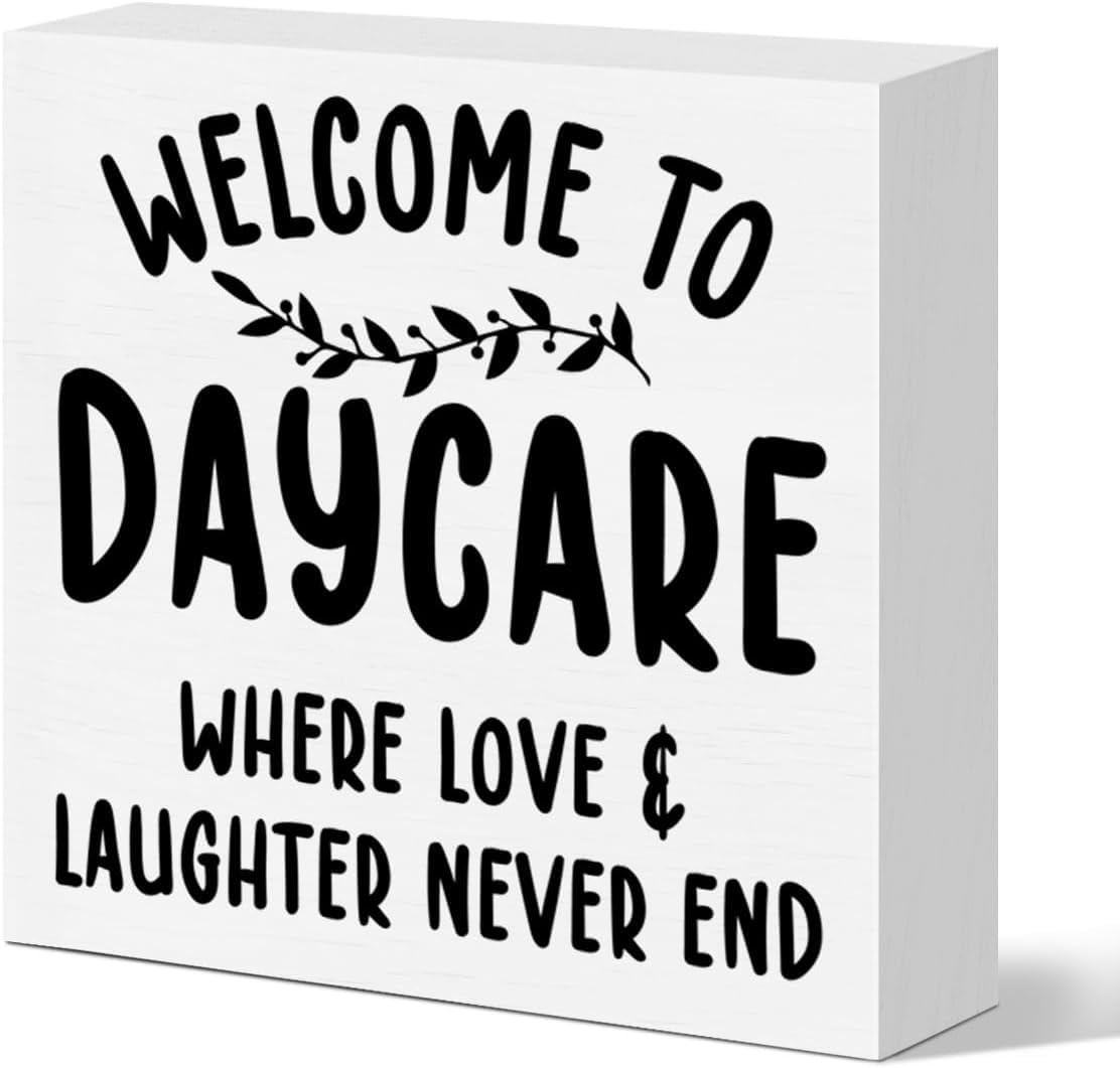 Welcome to Daycare Box Sign 5x5 Inch Rustic Wooden Desk Decor