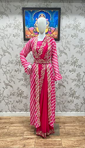 Rangoli Art Women And Girls Georgette Saree With Belt (A390_Pink) 4 Rangoli Art Women And Girls Georgette Saree With Belt (A390_Pink) - Image 4