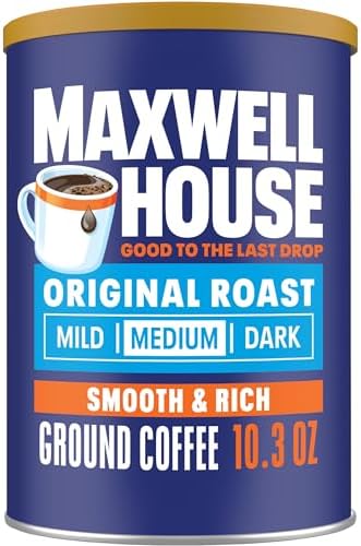 Maxwell House Ground Coffee, Original Roast, 10.3 oz Canister | Smooth & Rich Medium Roast Coffee, Full-Bodied Flavor, Rich Aroma, Roasted in the USA Since 1892, Certified Kosher