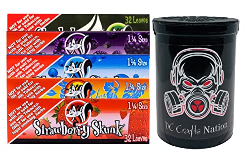 DC Crafts Nation Child Resistant Fresh Kettle with Skunk Brand Variety 1.25 Flavored Rolling Papers 5 Count - Radioactive