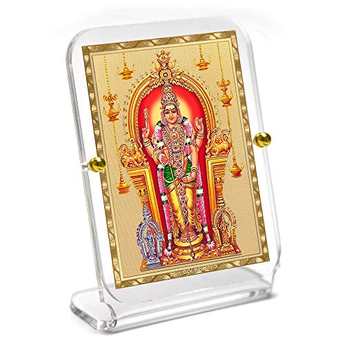 Image of Eknoor Gold Plated Murugan Kartikeya Ji Acrylic Recta 1 Car Dashboard Frame | Gold-plated Murugan Ji temple darshan foil on acrylic Recta 1 frame with gold border - car, desk and puja ghar