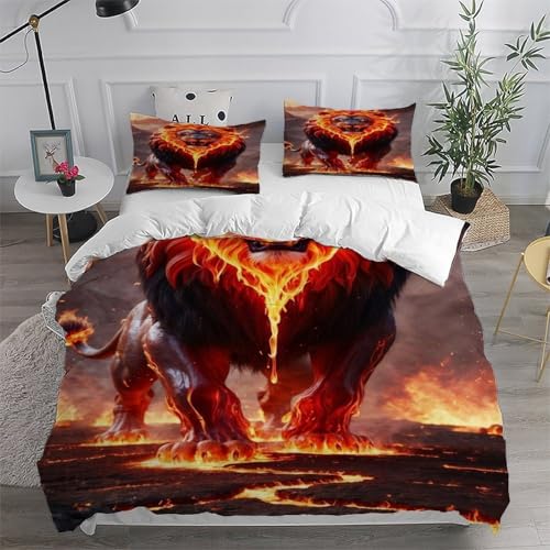 Parure de lit lion feu 260x220 microfibre supérieure avec taies d'oreiller finitions soignées - 6