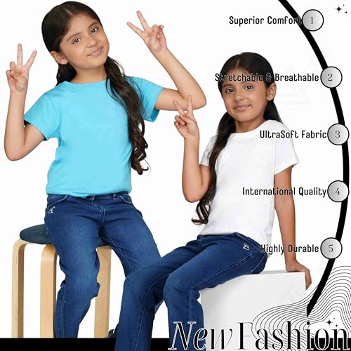 Image of Kids Round Neck T-Shirt Half Sleeves 100% Cotton Rich Soft Comfortable Fit Stylish Plain Color 1+1 Combo Original Brand Tshirt for Girls