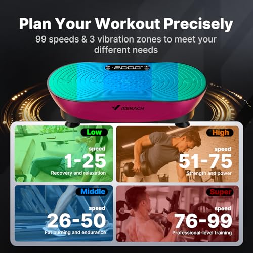 Image of MERACH Vibration Plate Exercise Machine, Vibrating Platform for Lymphatic Drainage Weight Loss Muscle Activation, Full Body Home Exercise Equipment with LED Touch Screen Bluetooth Pull Cord