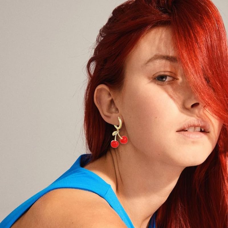 Cherry Earrings Necklaces Set for Women Funny 3D Red Crystal Cherries Drop Earrings Sweet Fruit Necklace Christmas Party Holiday Jewelry Gifts - Image 3