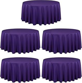 LTC LINENS 5 Pack 120 Inch Round Tablecloth Purple - Bulk for 60 Inch Round Table Floor Length - Washable, Wrinkle Resista...