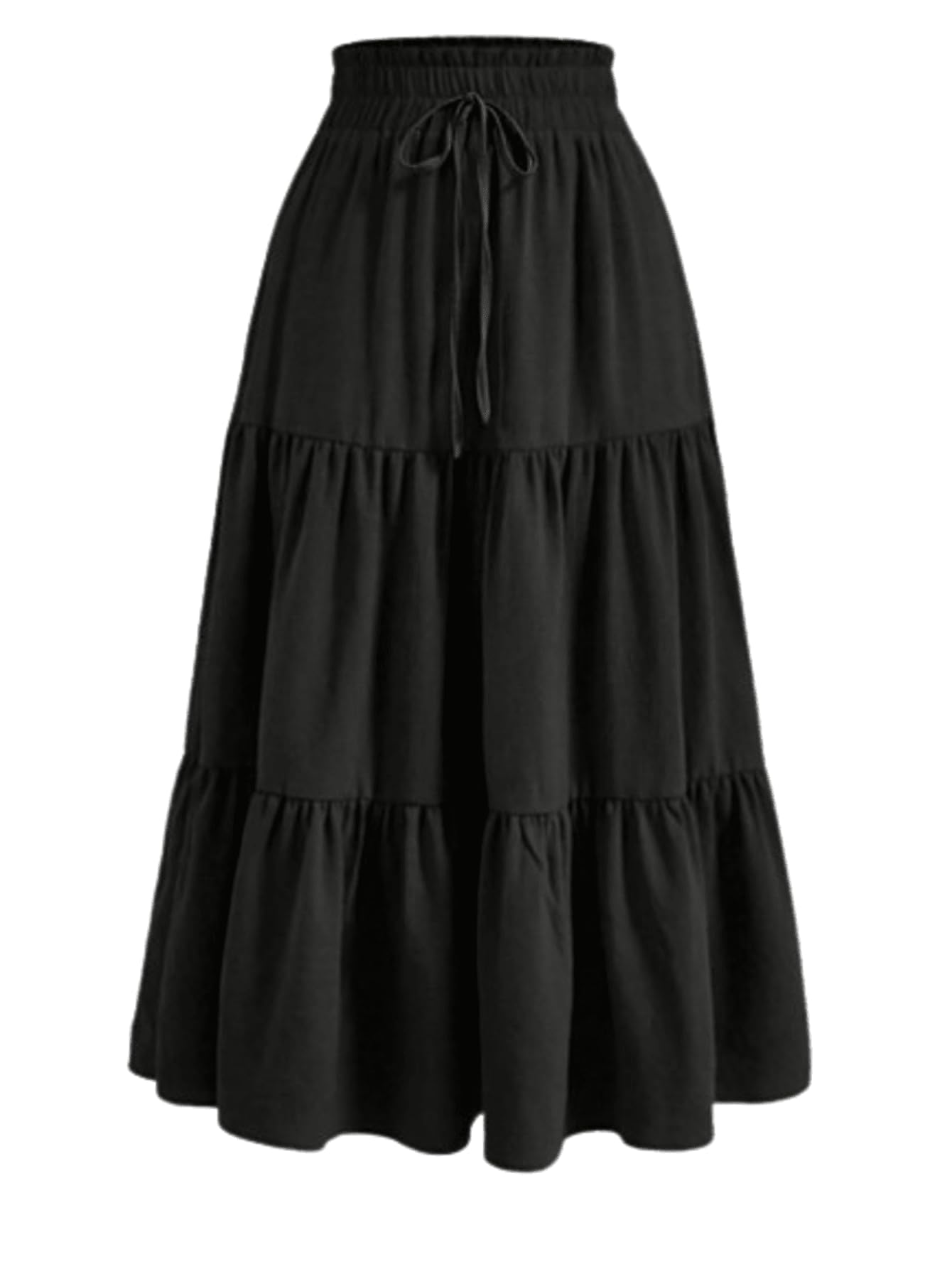 AahwanWomen's Polycotton Maxi Solid Tiered Ruched Elastic Waist Skirt