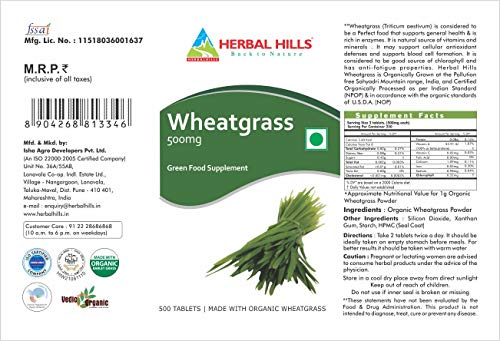 Image of Herbal Hills Wheatgrass - 500 Tablets Super Saver - Pack of 4