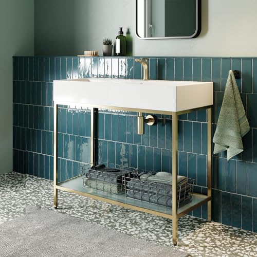 Image of Pierre 40 inch Open Shelf Gold Frame Freestanding Bathroom Vanity with Sink Top
