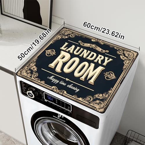 Image of Non-Slip Washer & Dryer Top Cover Mat Dust-Proof Protective Pad with Absorbent Surface & Rubber Backing, Waterproof & Heat Resistant Laundry Room Decor (Laundry Room-2, 23.6 inch x 19.7 inch)
