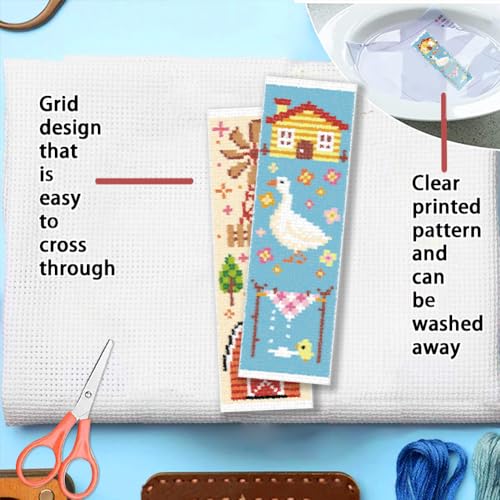 Image of FREEBLOSS 6 Set Cross Stitch Bookmark Kit for Beginner Adults Farm Animal Stamped Embroidery Bookmark Kits Cross Stitch Kits with Instruction Bookmarks Making Kit for Book Lovers 8x2.4in /20x6cm