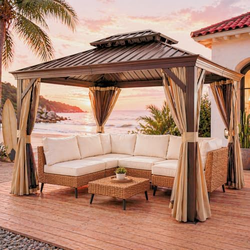 LAUSAINT HOME 10'x12' Hardtop Gazebo, Outdoor Aluminum Frame Permanent Metal