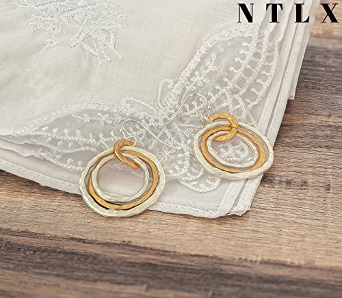 Bohemian Boho Round Circle Hoop Dangle Drop Earrings for Women – Delicate – Hammer Texture – Matte Plated – with Gift Box Included4