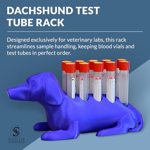 Image of S I Schaller Industries Dachshund Test Tube Holder, 13mm - Veterinary Blood Test Tube Rack, Holds 10 Vials, Compact Fun Design Organizer for Veterinary and Research Lab Use - Royal Blue