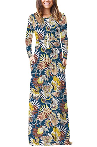 Image of EUOVMY Women's Long Sleeve Loose Maxi Dresses Casual Long Dresses with Pockets